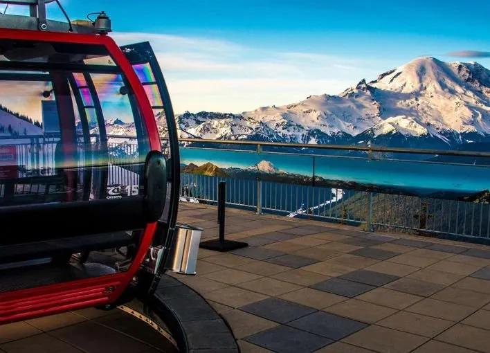 Gondola cabin above the mountains
