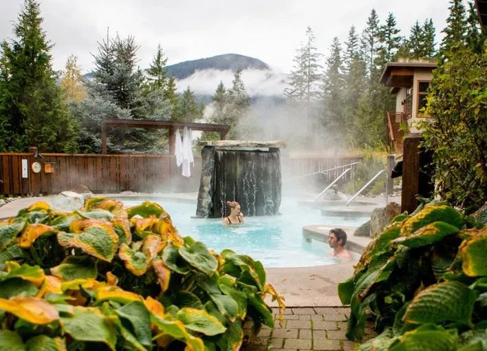 Steaming outdoor spa pools